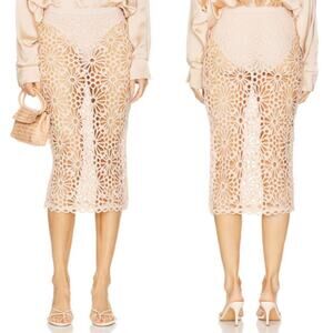 Norma Kamali | NWT Straight Knee Length Skirt in Baby Pink Floral Crochet XS